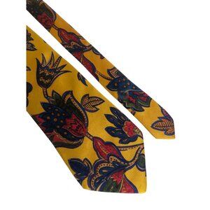 Faconnable Golden Yellow Floral Silk Tie France Mens Necktie Office Formal Gift